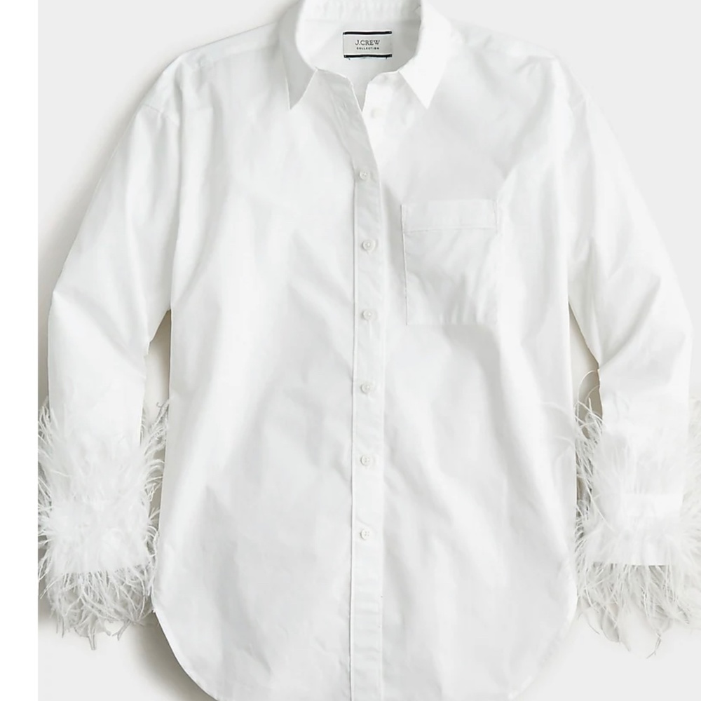 J.Crew Feather-trim cotton poplin button-up shirt with collar Sz 12